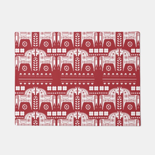 Weihnachtsroter Rentier Skandinavischer Nordischer Fußmatte (Vorderseite)