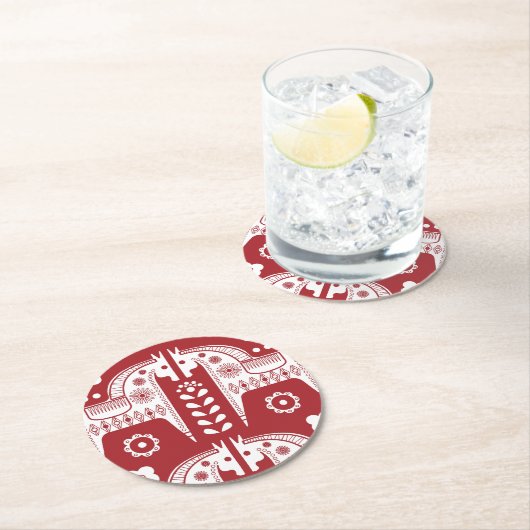 Weihnachtsroter Rentier Skandinavischer Nordischer Runder Pappuntersetzer (Vor Ort)