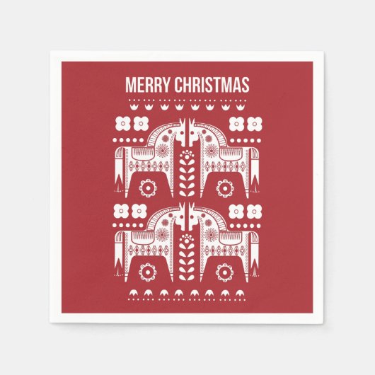 Weihnachtsroter Rentier Skandinavischer Nordischer Serviette (Vorderseite)