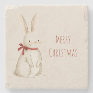 Weihnachtsroter Schleifen Hase Kaninchen   Steinuntersetzer