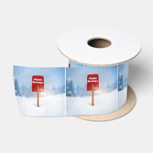 Weihnachtsroter Schneeschieber in tiefem Schnee Satinband