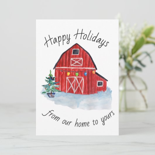 Weihnachtsroter Stall individuell anpassbare Grußk (Stehend Vorderseite)