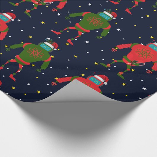 Weihnachtsroter u. grüner großer Roboter Sankt im Geschenkpapier (Ecke)