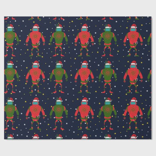 Weihnachtsroter u. grüner großer Roboter Sankt im Geschenkpapier (Flach)