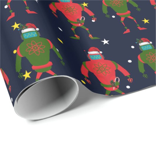 Weihnachtsroter u. grüner mittlerer Roboter Sankt Geschenkpapier (Rolleneckpunkt)