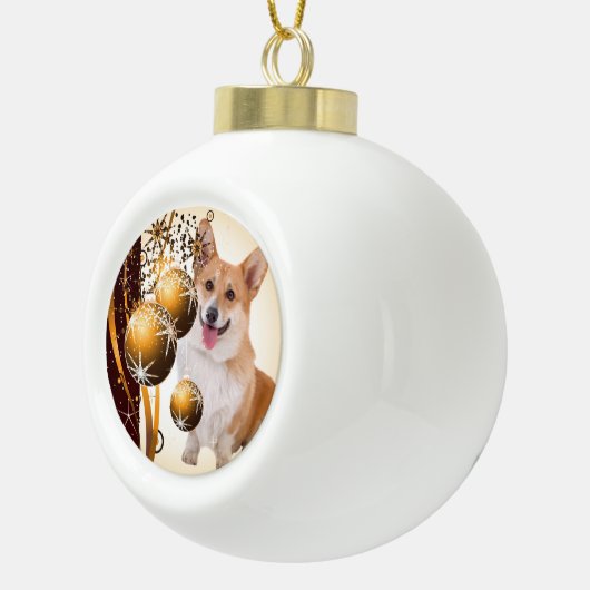 Weihnachtsroter und weißer Corgi Keramik Kugel-Ornament (Rechts)