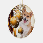 Weihnachtsroter und weißer Corgi Keramik Ornament (Rechts)