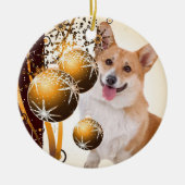 Weihnachtsroter und weißer Corgi Keramik Ornament (Vorne)