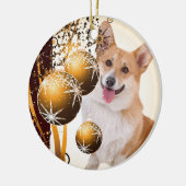 Weihnachtsroter und weißer Corgi Keramik Ornament (Links)