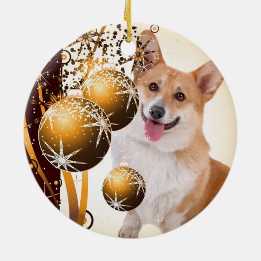 Weihnachtsroter und weißer Corgi Keramik Ornament (Hinten)