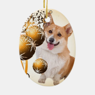 Weihnachtsroter und weißer Corgi Keramikornament