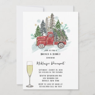Weihnachtsroter Vintage-LKW-Brunch & Sekt Einladung