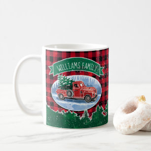 Weihnachtsroter Vintage-LKW Buffalo Plaid Name hin Kaffeetasse