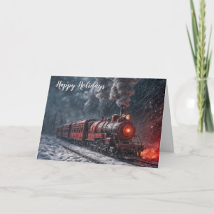 Weihnachtsroter Vintage-Schneezug Karte