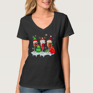 Weihnachtsroter Weinglas Weihnachtsmannhut für Fra T-Shirt