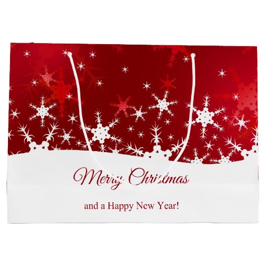 Weihnachtsroter Winter Schneeflocken Große Geschenktüte (Rückseite)