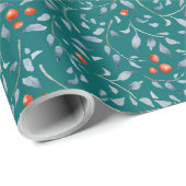 Weihnachtsrotes Beerenmuster modern aquamarin Geschenkpapier (Rolleneckpunkt)