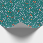 Weihnachtsrotes Beerenmuster modern aquamarin Geschenkpapier (Ecke)