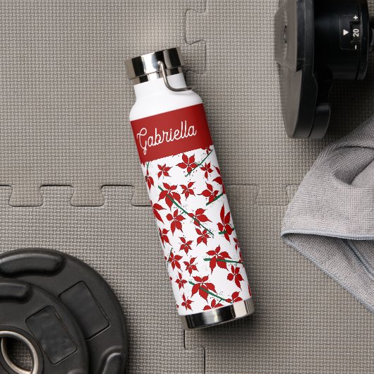 Weihnachtsrotes florales botanisches Muster Trinkflasche (Fitnessstudio (gedreht))