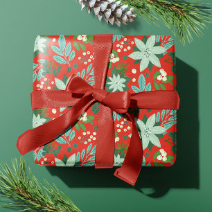 Weihnachtsrotes florales Festtagsdesign Geschenkpapier