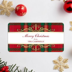 Weihnachtsrotes Karo-Feiertags-Rücksendeadressetik Adressaufkleber