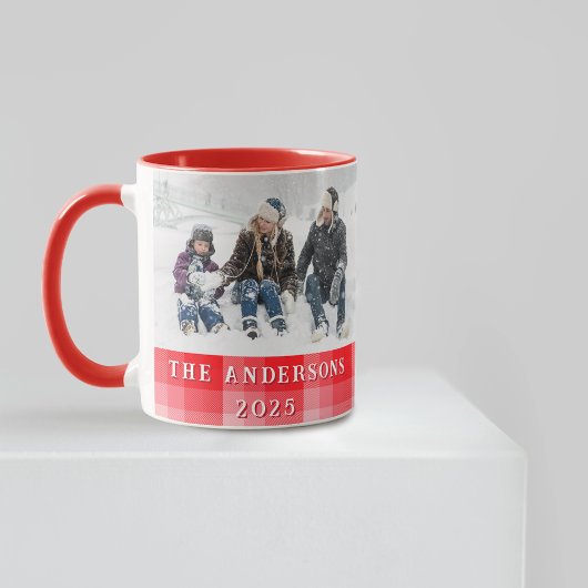 Weihnachtsrotes Karo mit diagonalen Streifen Tasse