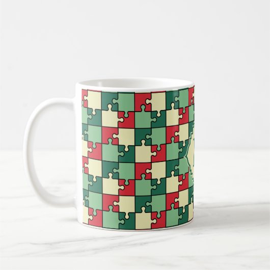 Weihnachtsrotes Puzzleteil Monogram Kaffeetasse (Links)