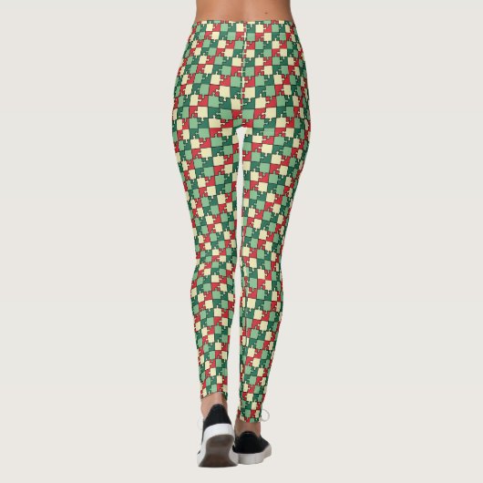 Weihnachtsrotes Puzzleteil Monogram Leggings (Rückseite)
