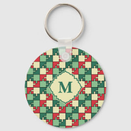 Weihnachtsrotes Puzzleteil Monogram Schlüsselanhänger