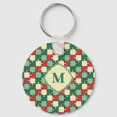 Weihnachtsrotes Puzzleteil Monogram Schlüsselanhänger (Rückseite)