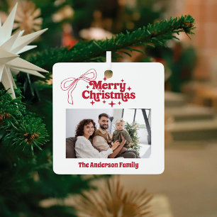 Weihnachtsrotes Schleifen-Gekritzel Retro-Foto Ornament Aus Metall