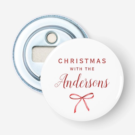 Weihnachtsrotes Schleifenmonogramm Flaschenöffner (Vorderseite)