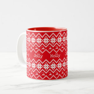 Weihnachtsrotes Schneeflocken- und Hirschmuster Zweifarbige Tasse