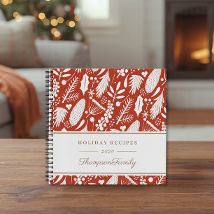 Weihnachtsrotes Winterlaub Familienname Rezept Notizblock