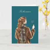 Weihnachtsrothaariges-Mädchen-Funkenschmaus-Feier Karte (Gelbe Blume)