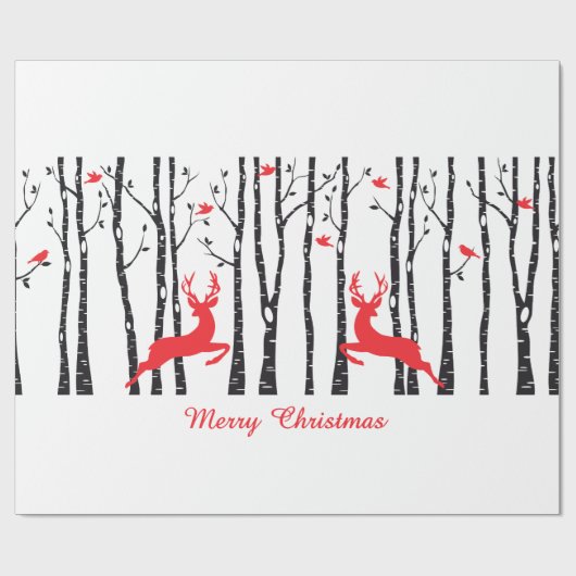 Weihnachtsrotwild im Birkenbaumwald Geschenkpapier (Flach)
