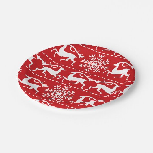 Weihnachtsrotwild-rotes und weißes pappteller (Schrägansicht)