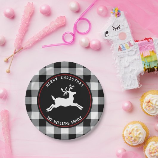 Weihnachtsrotwild-rustikaler Schwarz-weißer Pappteller (Party)