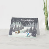 Weihnachtsrüber und Winterkiefern Feiertagskarte (Vorderseite)