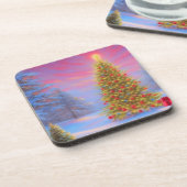 Weihnachtsrühm geschmückt Weihnachtsbaum in der Na Getränkeuntersetzer (Linke Seite)