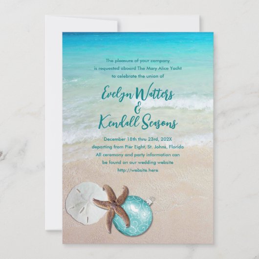 Weihnachtsrundfahrt Hochzeit Starfish Ornament Einladung (Vorderseite)