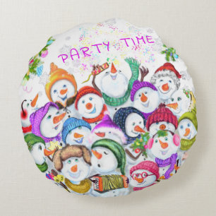 Weihnachtsrundkissen Schneemannparty Rundes Kissen