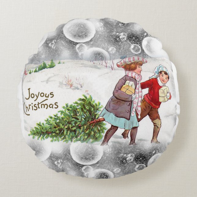 Weihnachtsrundkissen, Vintag Rundes Kissen (Vorderseite)