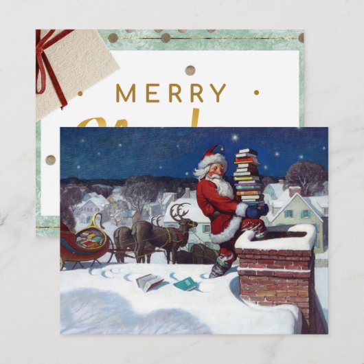 Weihnachtsrüstung von Büchern Feiertagskarte (Vorne/Hinten)