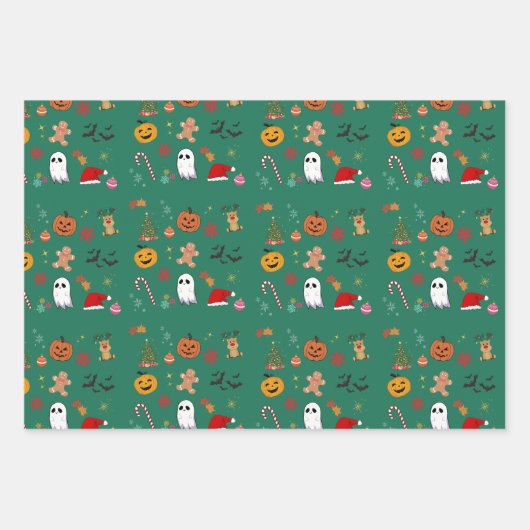 Weihnachtssaal Wrapping Paper Flat Sheet Set Geschenkpapier Set (Vorderseite 2)