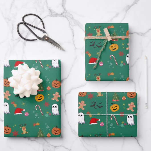 Weihnachtssaal Wrapping Paper Flat Sheet Set Geschenkpapier Set (Vorderseite)
