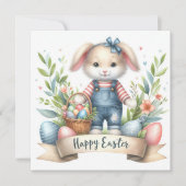 Weihnachtssäckel Ostern Bunny Overalls Illustratio Feiertagskarte (Vorderseite)