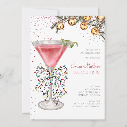Weihnachtssaison Bachelorette Cocktail Party Einladung (Vorderseite)