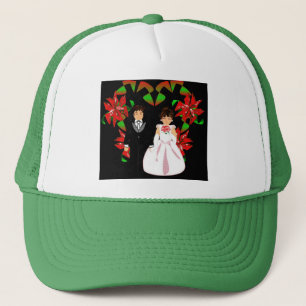 Weihnachtssaison Couple in Green Heart Wreath I Truckerkappe