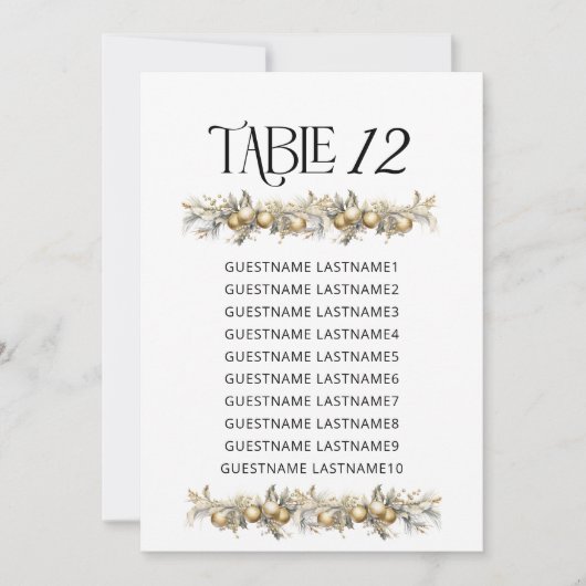 Weihnachtssaison Holly Tischnummer Seating Chart (Vorderseite)